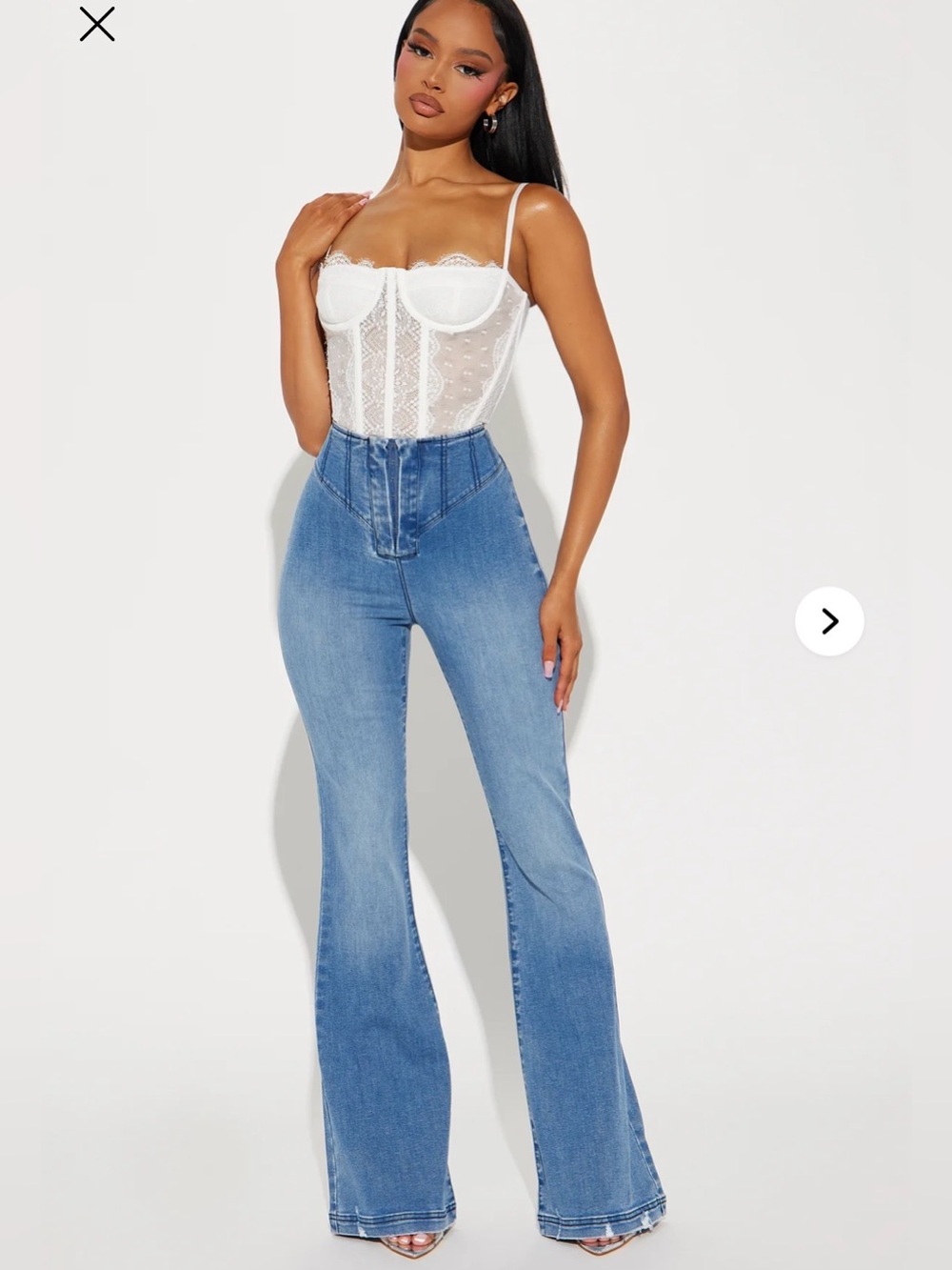 Fashion Nova Brand NEW Going Over It Corset Waist Flare Jeans Medium Wash SIZE 0